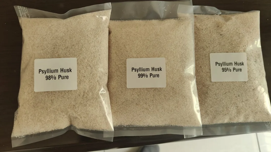Psyllium husk sample bags from RM Psyllium, 95% to 99% purity, dispatched to Distributor, Abuja, Nigeria