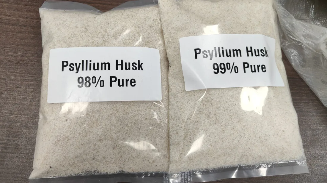 Psyllium husk sample bags from RM Psyllium, 98% and 99% purity, dispatched to D2C brand, Bihar, India