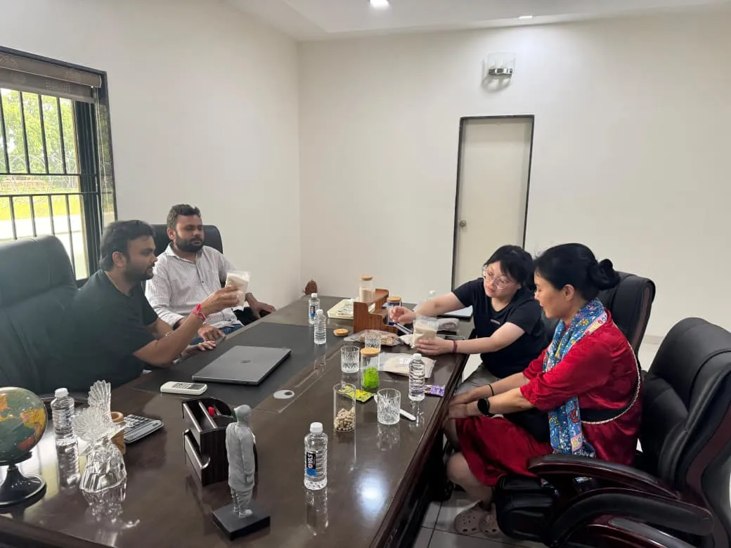 Buying team from China reviewing psyllium samples and specifications with RM Psyllium
